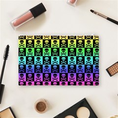 Rainbow Skull Checkerboard Cosmetic Bag (Medium) from ArtsNow.com Back