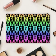 Rainbow Skull Checkerboard Cosmetic Bag (Large) from ArtsNow.com Back