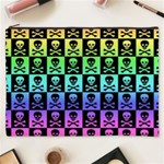 Rainbow Skull Checkerboard Cosmetic Bag (XXXL)