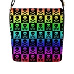 Rainbow Skull Checkerboard Flap Closure Messenger Bag (L)