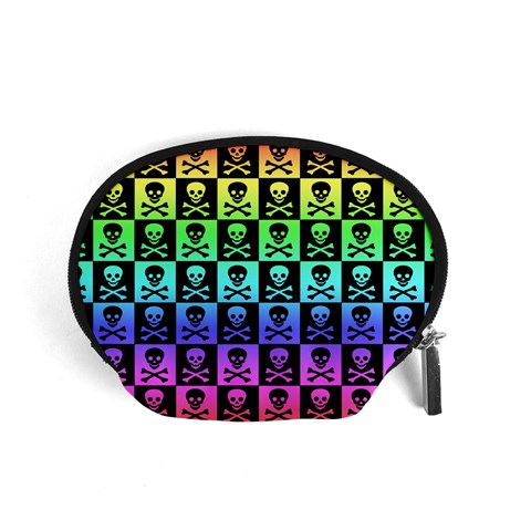 Rainbow Skull Checkerboard Accessory Pouch (Small) from ArtsNow.com Front