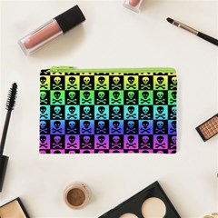 Rainbow Skull Checkerboard Cosmetic Bag (XS) from ArtsNow.com Front