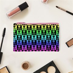 Rainbow Skull Checkerboard Cosmetic Bag (XS) from ArtsNow.com Front