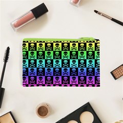 Rainbow Skull Checkerboard Cosmetic Bag (XS) from ArtsNow.com Back
