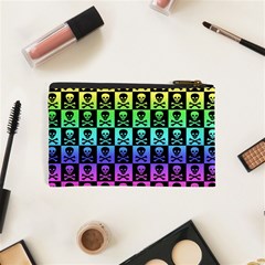 Rainbow Skull Checkerboard Cosmetic Bag (XS) from ArtsNow.com Back