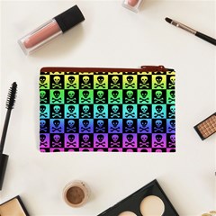 Rainbow Skull Checkerboard Cosmetic Bag (XS) from ArtsNow.com Back