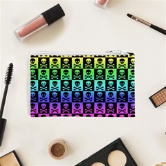 Rainbow Skull Checkerboard Cosmetic Bag (XS) from ArtsNow.com Back