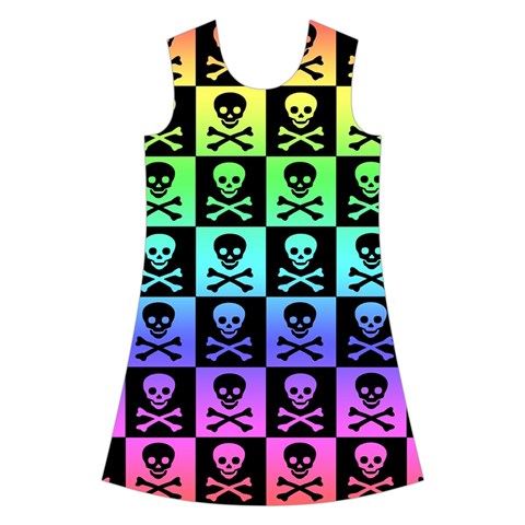 Rainbow Skull Checkerboard Kids  Short Sleeve Velvet Dress from ArtsNow.com Front