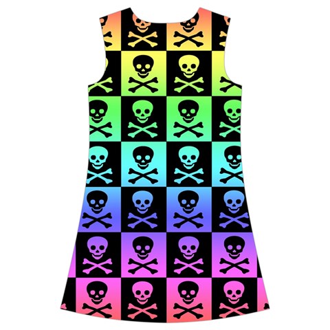 Rainbow Skull Checkerboard Kids  Short Sleeve Velvet Dress from ArtsNow.com Back