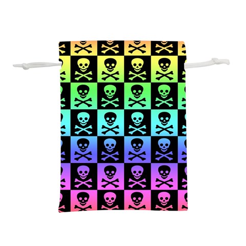 Rainbow Skull Checkerboard Lightweight Drawstring Pouch (L) from ArtsNow.com Front