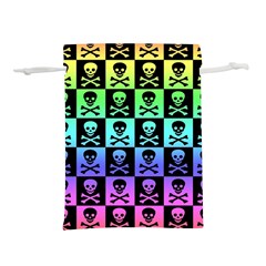 Rainbow Skull Checkerboard Lightweight Drawstring Pouch (L) from ArtsNow.com Front