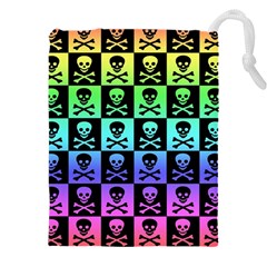 Rainbow Skull Checkerboard Drawstring Pouch (4XL) from ArtsNow.com Front