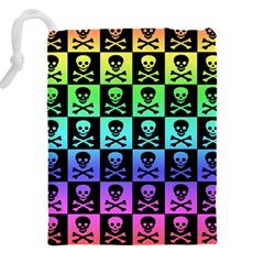Rainbow Skull Checkerboard Drawstring Pouch (4XL) from ArtsNow.com Back