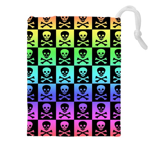 Rainbow Skull Checkerboard Drawstring Pouch (5XL) from ArtsNow.com Front