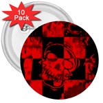 Red Grunge Skull 3  Buttons (10 pack) 