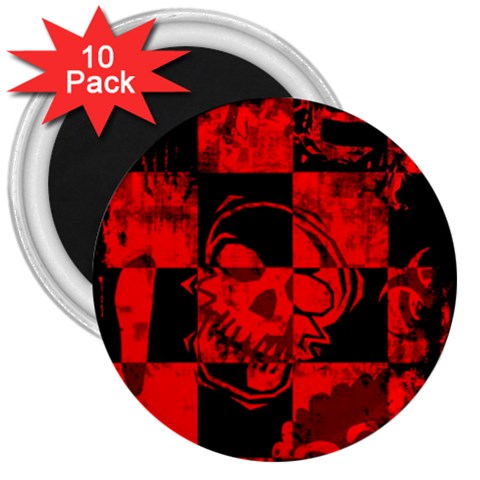 Red Grunge Skull 3  Magnets (10 pack)  from ArtsNow.com Front