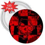 Red Grunge Skull 3  Buttons (100 pack) 