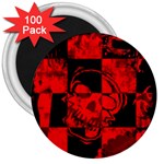 Red Grunge Skull 3  Magnets (100 pack)