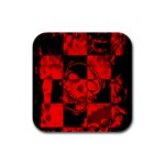 Red Grunge Skull Rubber Square Coaster (4 pack)