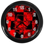 Red Grunge Skull Wall Clock (Black)