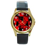 Red Grunge Skull Round Gold Metal Watch