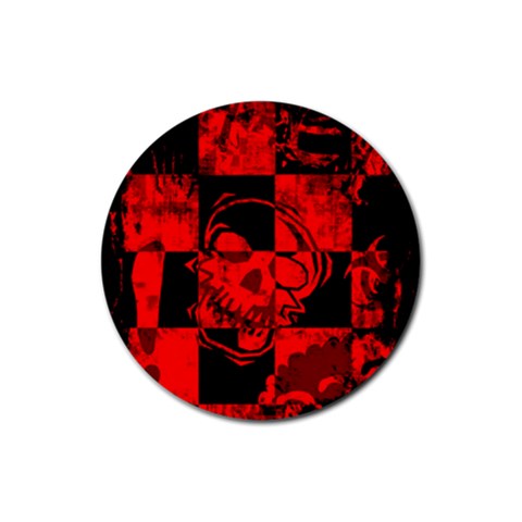 Red Grunge Skull Rubber Round Coaster (4 pack) from ArtsNow.com Front