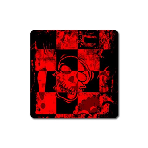 Red Grunge Skull Square Magnet from ArtsNow.com Front