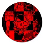 Red Grunge Skull Magnet 5  (Round)