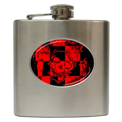 Red Grunge Skull Hip Flask (6 oz) from ArtsNow.com Front