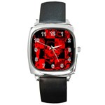 Red Grunge Skull Square Metal Watch