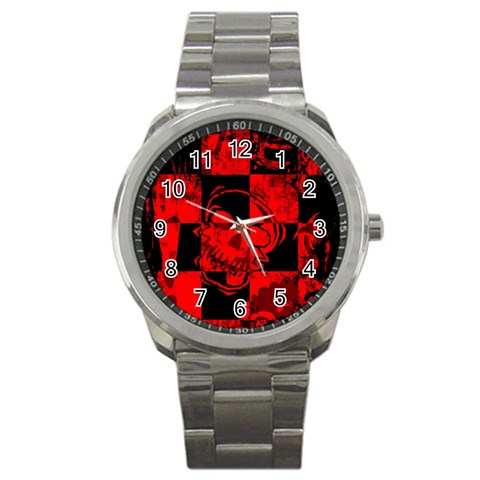Red Grunge Skull Sport Metal Watch from ArtsNow.com Front