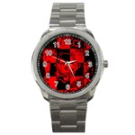 Red Grunge Skull Sport Metal Watch