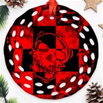 Red Grunge Skull Ornament (Round Filigree)
