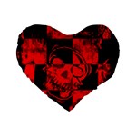 Red Grunge Skull Standard 16  Premium Heart Shape Cushions