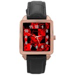 Red Grunge Skull Rose Gold Leather Watch 