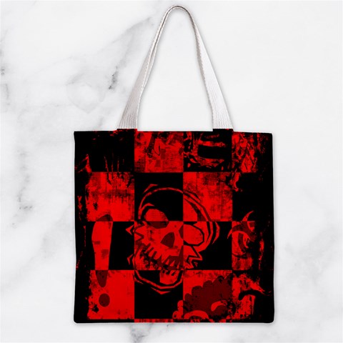 Red Grunge Skull Zipper Grocery Tote Bag from ArtsNow.com Front