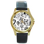 Scene Kid Sketches Round Gold Metal Watch