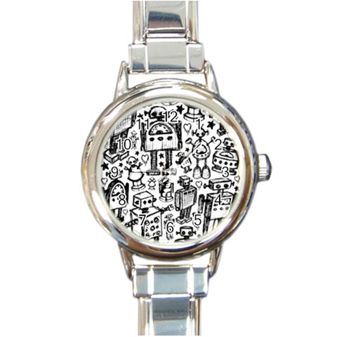 Robot Crowd Round Italian Charm Watch from ArtsNow.com Front