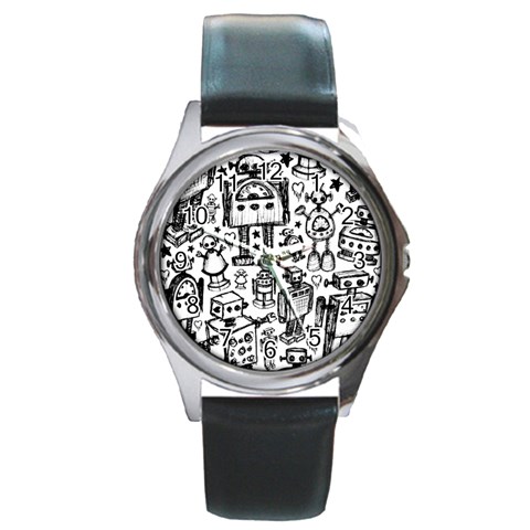 Robot Crowd Round Metal Watch from ArtsNow.com Front