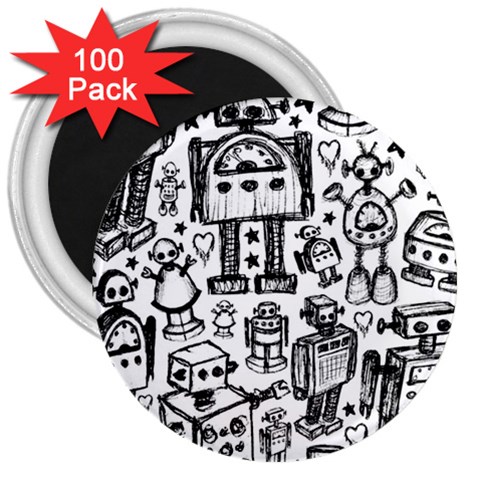 Robot Crowd 3  Magnets (100 pack) from ArtsNow.com Front