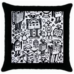 Robot Crowd Throw Pillow Case (Black)