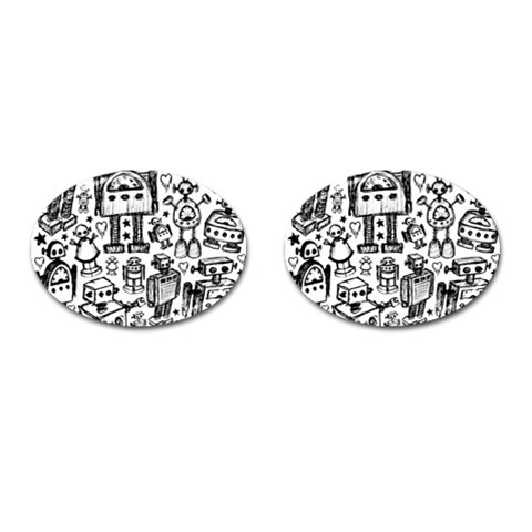 Robot Crowd Cufflinks (Oval) from ArtsNow.com Front(Pair)