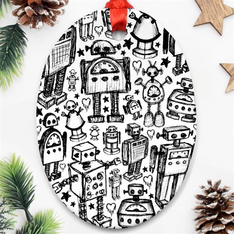 Robot Crowd Oval Ornament (Two Sides) from ArtsNow.com Front