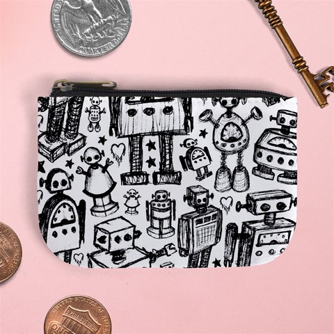 Robot Crowd Mini Coin Purse from ArtsNow.com Front