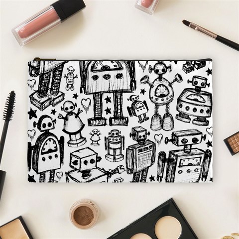 Robot Crowd Cosmetic Bag (Large) from ArtsNow.com Front