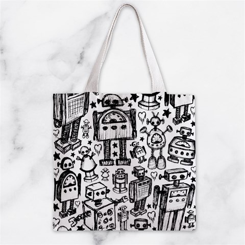 Robot Crowd Zipper Grocery Tote Bag from ArtsNow.com Front