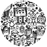 Robot Crowd Wooden Bottle Opener (Round)