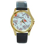 Christmas birds Round Gold Metal Watch