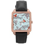 Christmas birds Rose Gold Leather Watch 