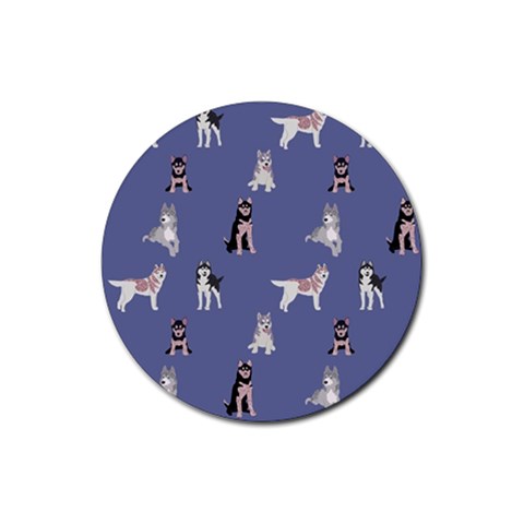 Husky Dogs With Sparkles Rubber Round Coaster (4 pack) from ArtsNow.com Front